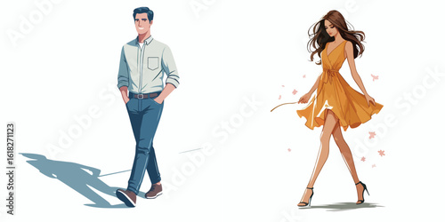 vector image of a man and a woman walking
