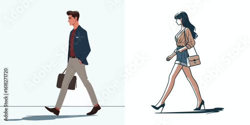 vector image of a man and a woman walking
