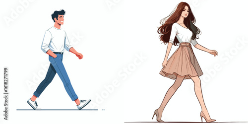 vector image of a man and a woman walking