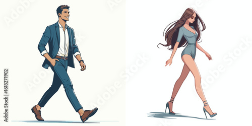 vector image of a man and a woman walking