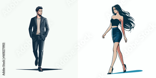 vector image of a man and a woman walking