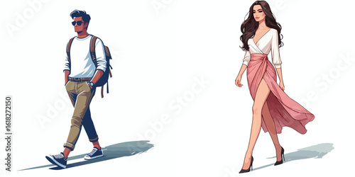 vector image of a man and a woman walking