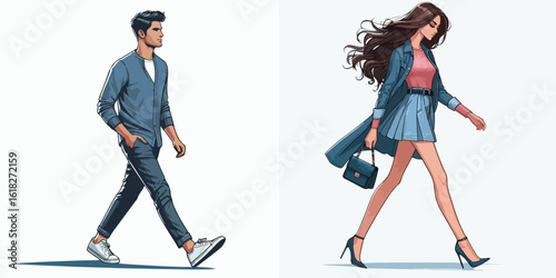 vector image of a man and a woman walking