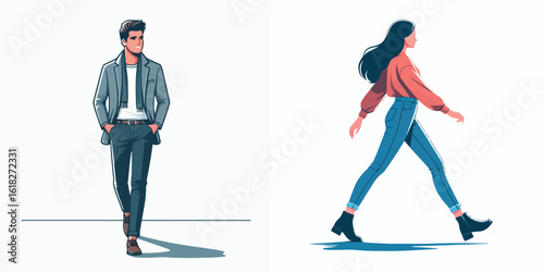 vector image of a man and a woman walking