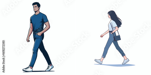 vector image of a man and a woman walking