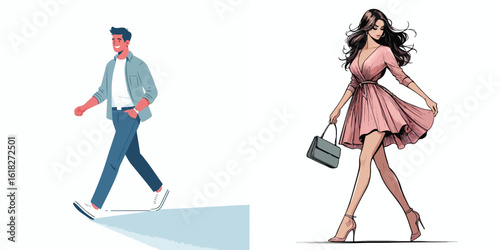 vector image of a man and a woman walking