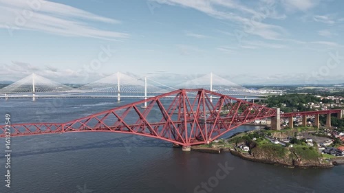 Aerial view of the Forth Bridge at North Queensferry in Fife, Scotland