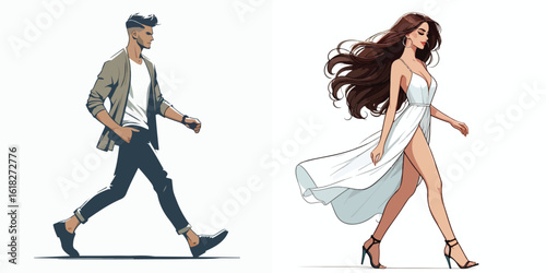 vector image of a man and a woman walking