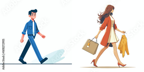 vector image of a man and a woman walking