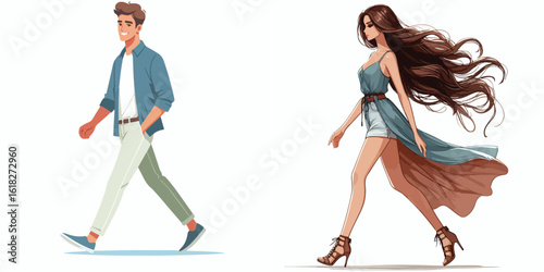 vector image of a man and a woman walking