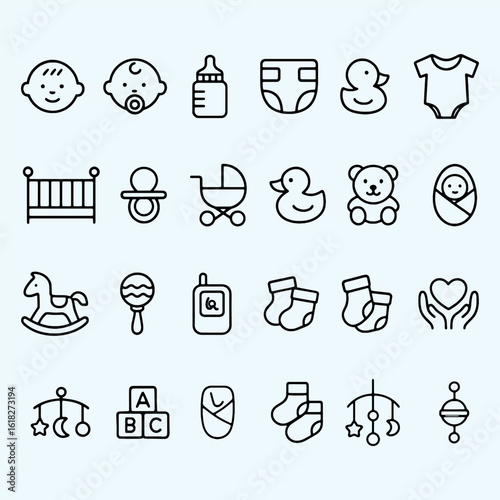 Collection of cute baby themed icons for design projects.