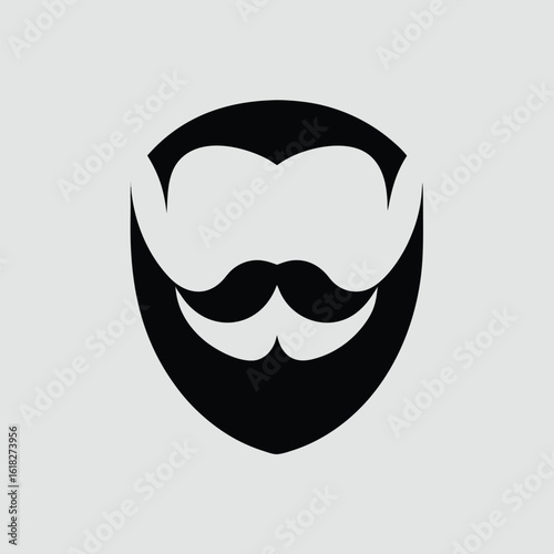 Black stylized silhouette of a beard and mustache on gray background graphic
