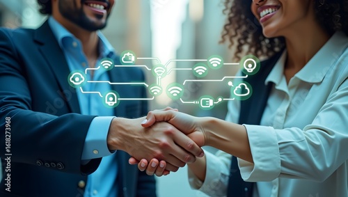 business people pushing a button, business people shaking hands, business man and woman with virtual screen, business man and woman holding a globe
