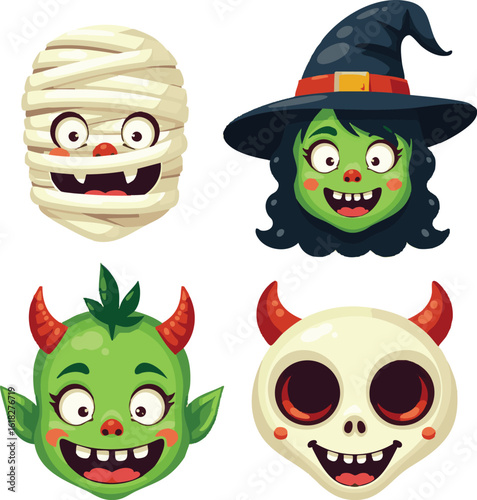 Funny cartoon vector monster characters set for Halloween kids' collection