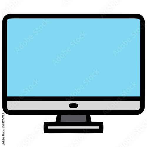 Illustration of a modern computer monitor with a light blue screen, gray bezel, and a black stand.