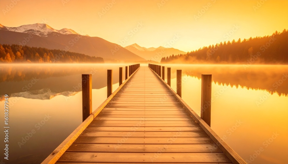 Obraz premium serene scene of dock in lake, tranquil 