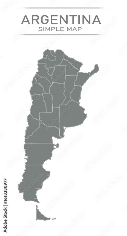Fototapeta premium Grey color Argentina map with state name and provinces