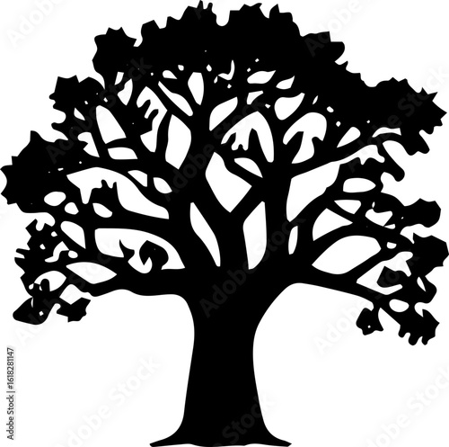 Stylized silhouette image of a mighty oak tree of life.