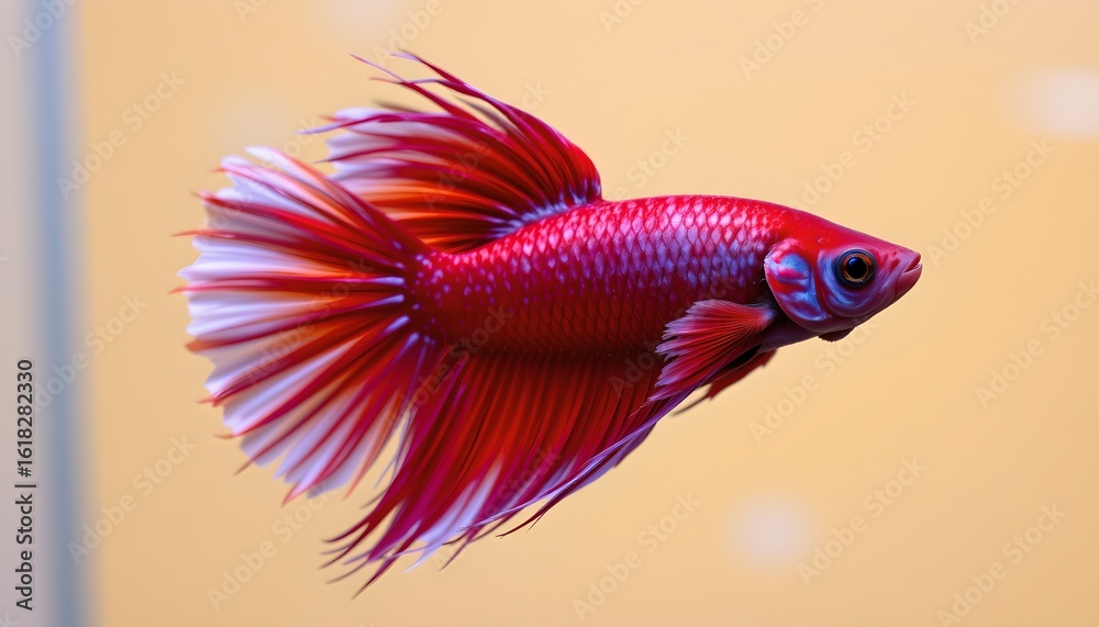 Fototapeta premium Vivid Red Aquarium Fish Swimming Near Wall