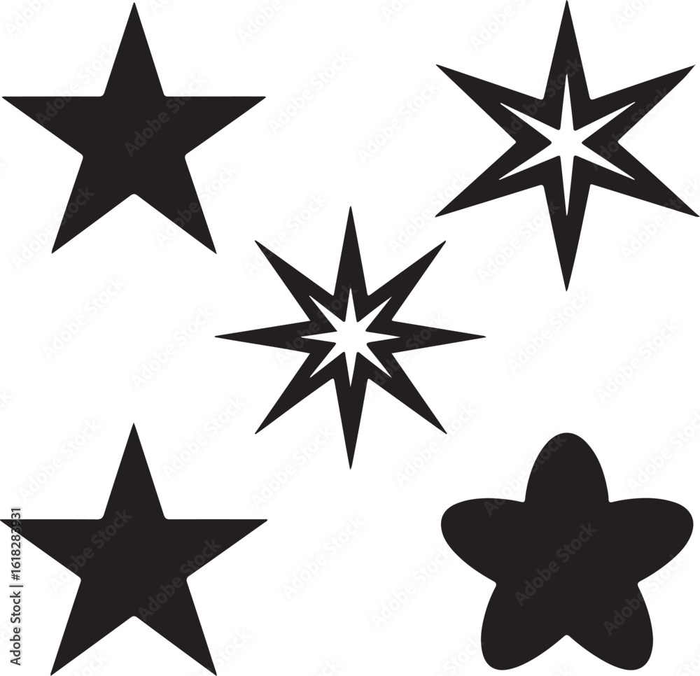 Obraz premium Five black star shapes on white background stars