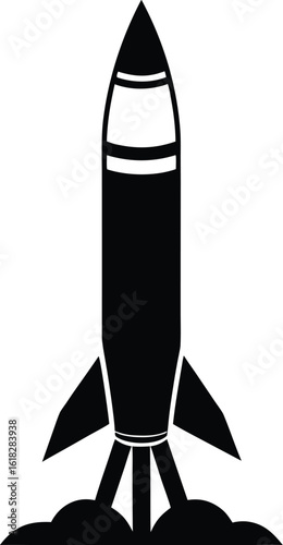 Missile silhouette, rocket icon vector, military projectile graphic, simple bomb shape, flat warhead design