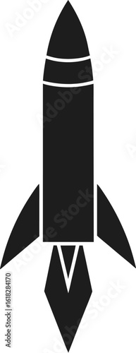 Missile silhouette, rocket icon vector, military projectile graphic, simple bomb shape, flat warhead design