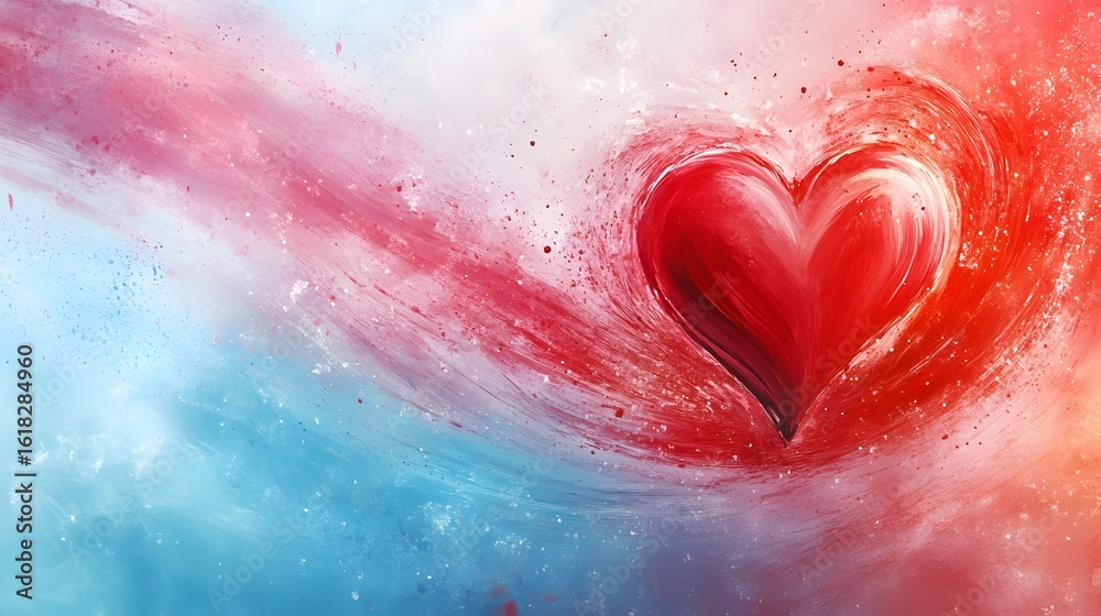 Fototapeta premium Vibrant Red Heart Shaped Explosion of Color and Energy