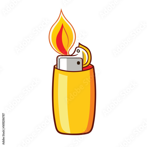 Yellow lighter with flame fire orange