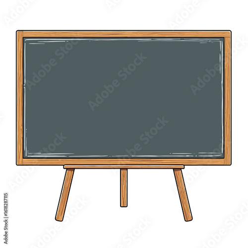 A simple hand-drawn illustration of a blank chalkboard on a wooden easel, a versatile template for educational content, cafe menus, or creative presentations.
