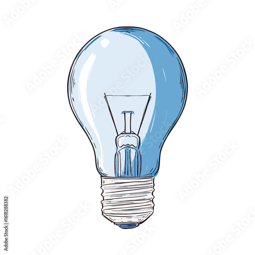 Creative hand-drawn blue light bulb illustration, a simple yet powerful icon symbolizing a cool new idea, technological innovation, and problem-solving solutions.
