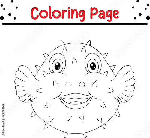 Pufferfish coloring page. Sea animal black and white for kids.