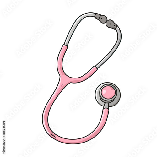 A delicate hand-drawn illustration of a pink stethoscope, a professional medical icon for healthcare services, doctor consultations, and nursing professionals.
