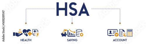 HSA website icons vector concept illustrated with an icons of Health, saving, account, Healthcare, finance, saving plan, medical expenses, tax benefits, withdraw.