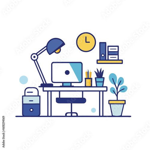 Colorful Home Office Desk Icon: Remote Work & Creative Setup