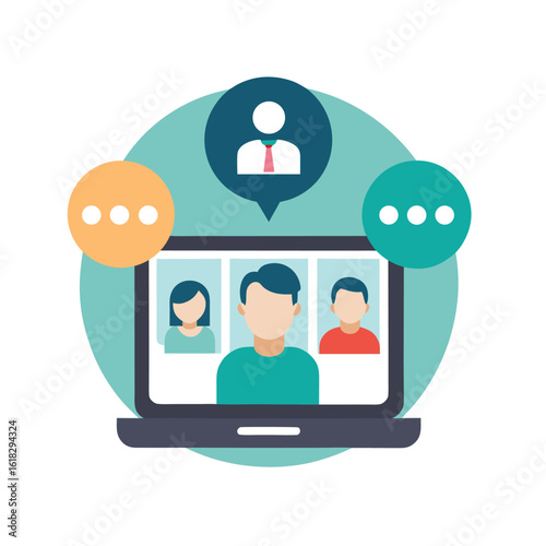 Business Video Conference & Chat Icon: Online Collaboration