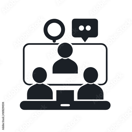 Business Online Meeting Silhouette Icon: Team & Communication