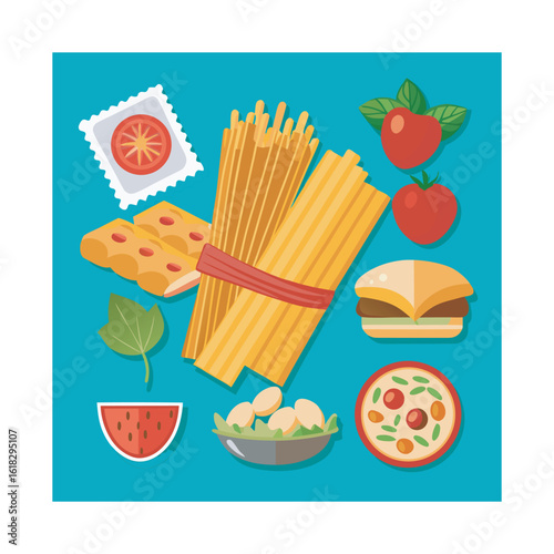 A Colorful Assortment of Delicious Food Items Representing Global Cuisine and Taste Sensations