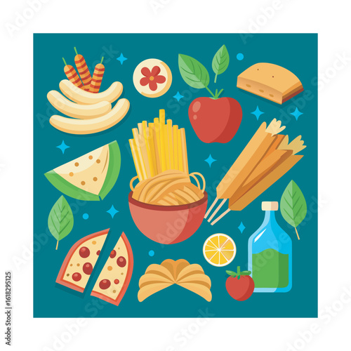 A Vibrant Assortment of Delicious Italian Food Ingredients and Fresh Produce Displayed Artfully