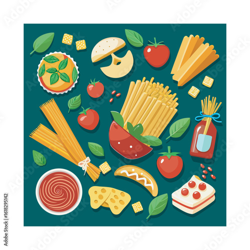A Delicious Collection of Italian Food Ingredients and Prepared Dishes for Culinary Enthusiasts