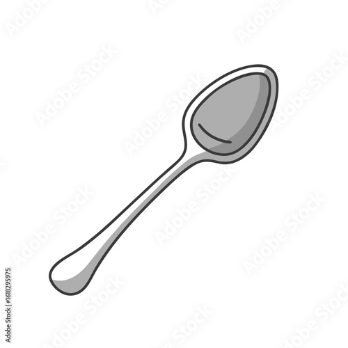 Simple silver spoon with black outline and shading utensil kitchen