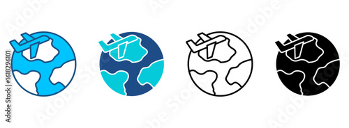 Flight Icon Set With Multiple Styles. Vector Illustration