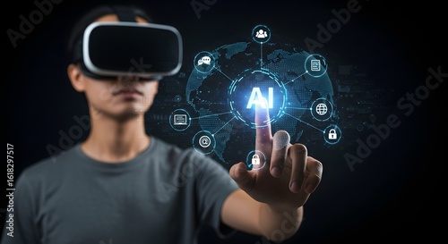 Wallpaper Mural Man Experiencing Augmented Reality with AI Technology Torontodigital.ca