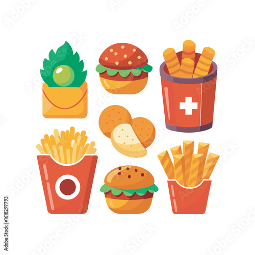 A Vibrant Collection of Delicious Fast Food Items Perfect for Culinary Design Projects