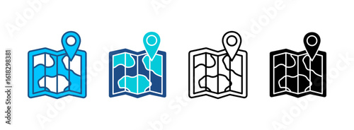 Map Icon Set With Multiple Styles. Vector Illustration