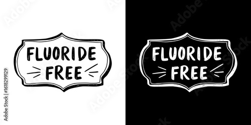 "Fluoride-free" label in sketch style, pencil drawing, isolated vector image, two design variants on transparent and black background, chalk drawing
