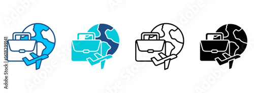 Business Trip Icon Set With Multiple Styles. Vector Illustration