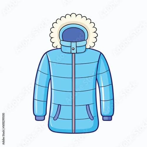 Blue winter coat with fur lined hood and pockets clothing apparel