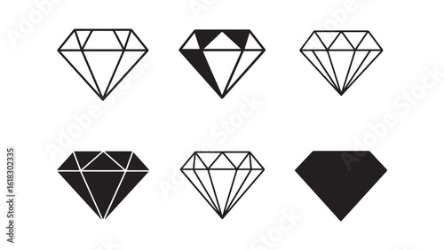 Diamond shapes collection, faceted gems, outline icons