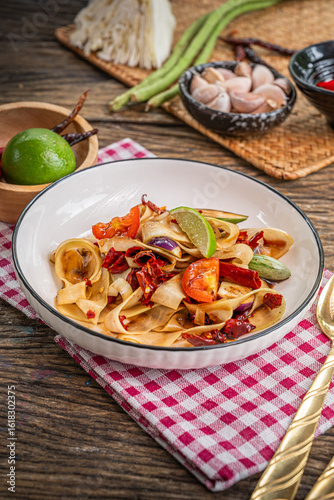 The Papaya salad Laos style   for Thai food and cooking concept   