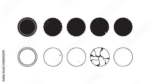 Distressed circular badge elements, worn seal outlines